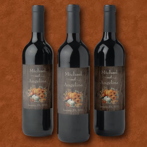 Rustic Fall Autumn Pumpkins Wedding Wine Label