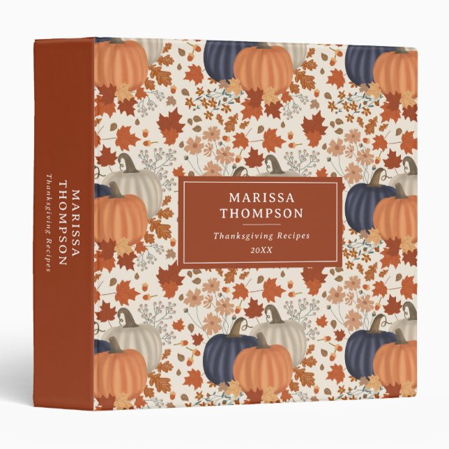 Rustic Fall Autumn Pumpkins Wildflowers Leaves 3 Ring Binder (Front/Spine)