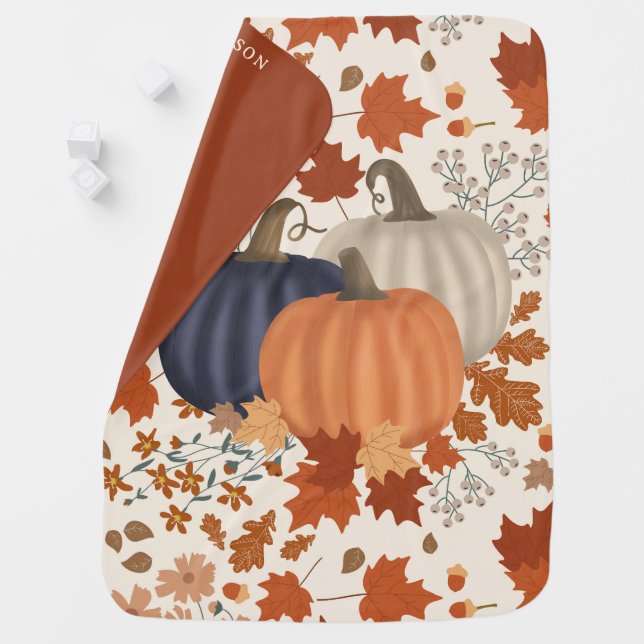 Rustic Fall Autumn Pumpkins Wildflowers Leaves Baby Blanket (In Situ)