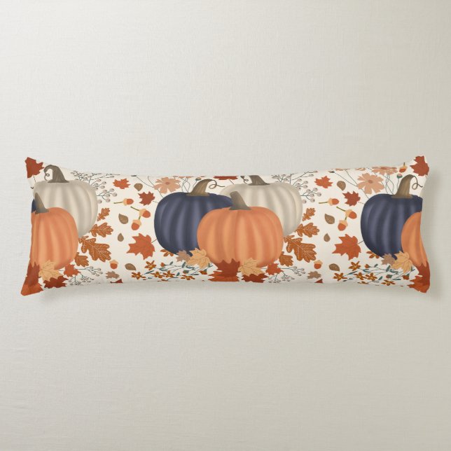 Rustic Fall Autumn Pumpkins Wildflowers Leaves Body Pillow (Front)