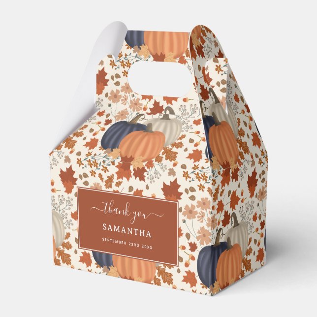 Rustic Fall Autumn Pumpkins Wildflowers Leaves Favor Boxes (Front Side)