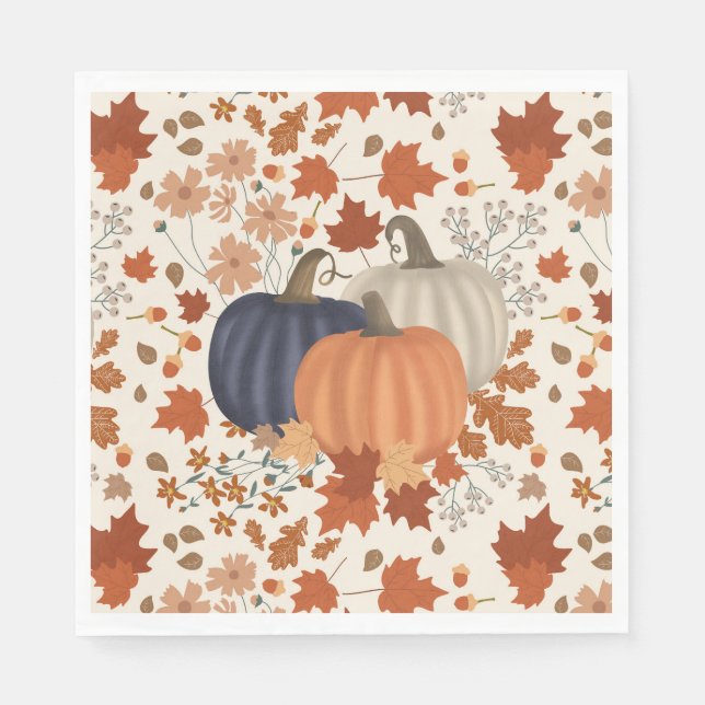 Rustic Fall Autumn Pumpkins Wildflowers Leaves Napkins (Front)