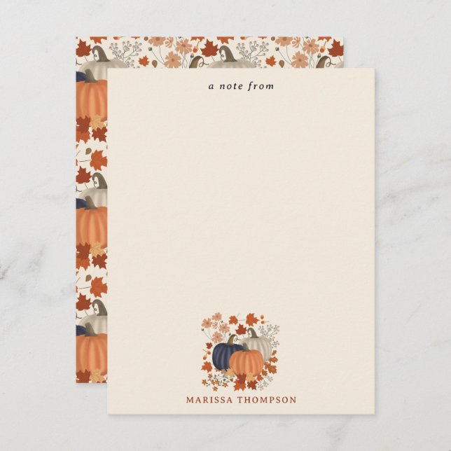 Rustic Fall Autumn Pumpkins Wildflowers Leaves Note Card (Front/Back)