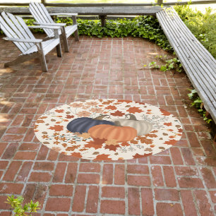 Rustic Fall Autumn Pumpkins Wildflowers Leaves Outdoor Rug