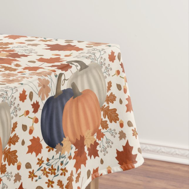 Rustic Fall Autumn Pumpkins Wildflowers Leaves Tablecloth (In Situ)