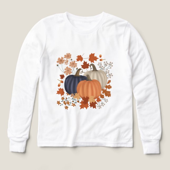 Rustic Fall Autumn Pumpkins Wildflowers Leaves Tri-Blend Shirts (Design Front)