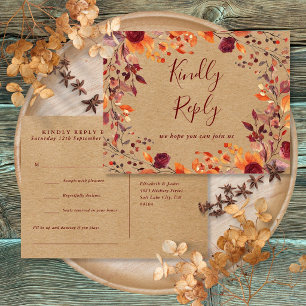 Rustic Fall Autumn Song Request RSVP Postcard