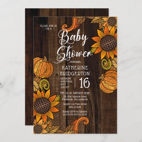 Rustic Fall  Autumn Sunflowers Baby Shower Invitation