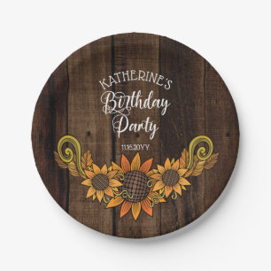 Rustic Fall Autumn Sunflowers Birthday Party Paper Plates