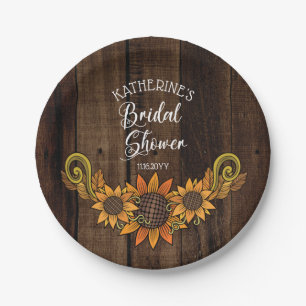 Rustic Fall Autumn Sunflowers Bridal Shower Paper Plates