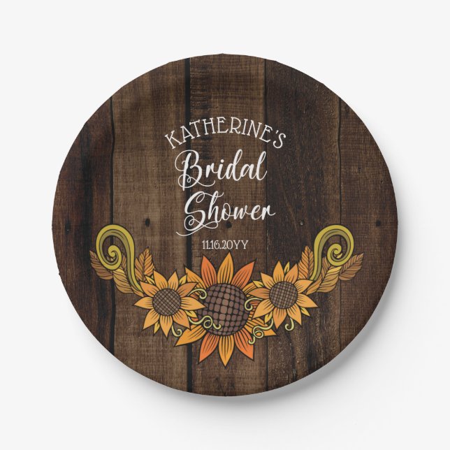 Rustic Fall | Autumn Sunflowers Bridal Shower Paper Plates (Front)