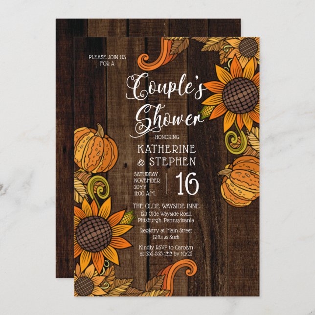 Rustic Fall | Autumn Sunflowers Couple's Shower In Invitation (Front/Back)