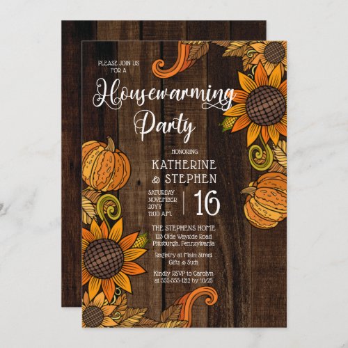 Rustic Fall  Autumn Sunflowers Housewarming Party Invitation
