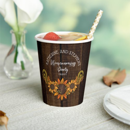 Rustic Fall  Autumn Sunflowers Housewarming Party Paper Cups