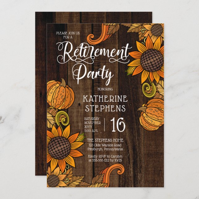 Rustic Fall | Autumn Sunflowers Retirement Party Invitation (Front/Back)