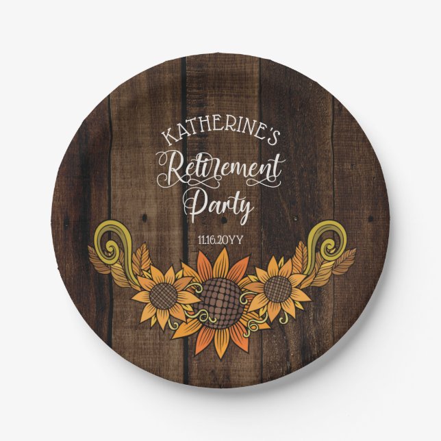 Rustic Fall | Autumn Sunflowers Retirement Party Paper Plates (Front)