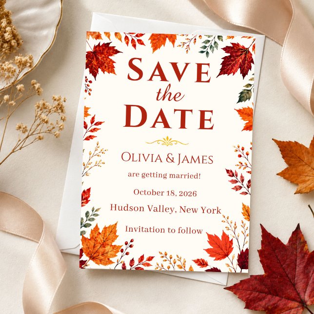 Rustic Fall Autumn Teal and Orange Leaves Save the Date (Creator Uploaded)