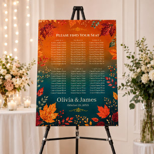 Rustic Fall Autumn Teal and Orange Leaves Seating Foam Board