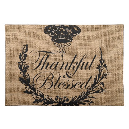 rustic fall autumn thanksgiving thankful blessed cloth placemat