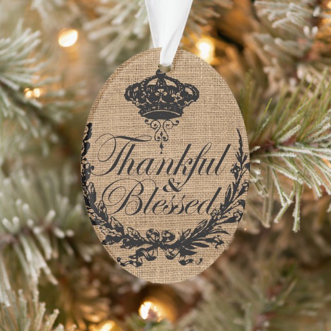 rustic fall autumn thanksgiving thankful blessed ornament (Tree)