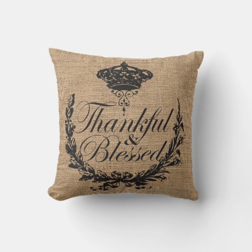 rustic fall autumn thanksgiving thankful blessed outdoor pillow