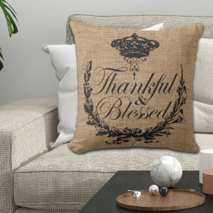 rustic fall autumn thanksgiving thankful blessed outdoor pillow