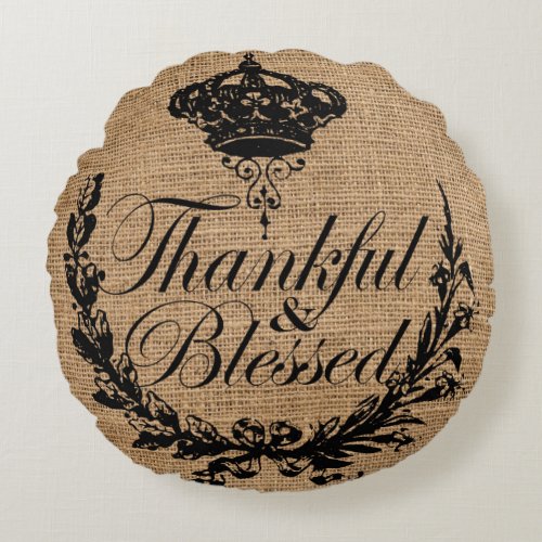 rustic fall autumn thanksgiving thankful blessed round pillow