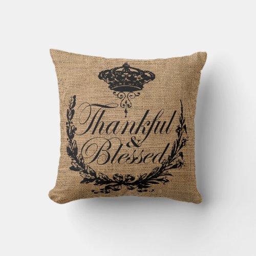 rustic fall autumn thanksgiving thankful blessed throw pillow