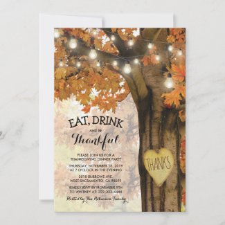 Rustic Fall Autumn Tree Backyard Thanksgiving Invitation