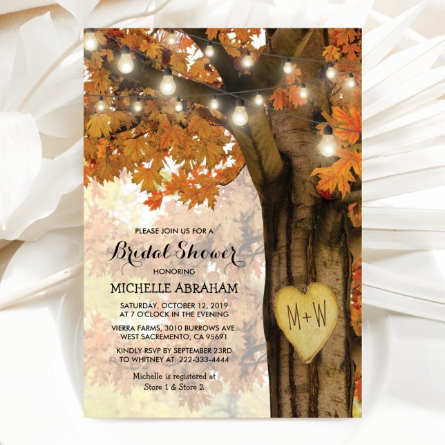 Rustic Fall Autumn Tree Lights Bridal Shower Invitation