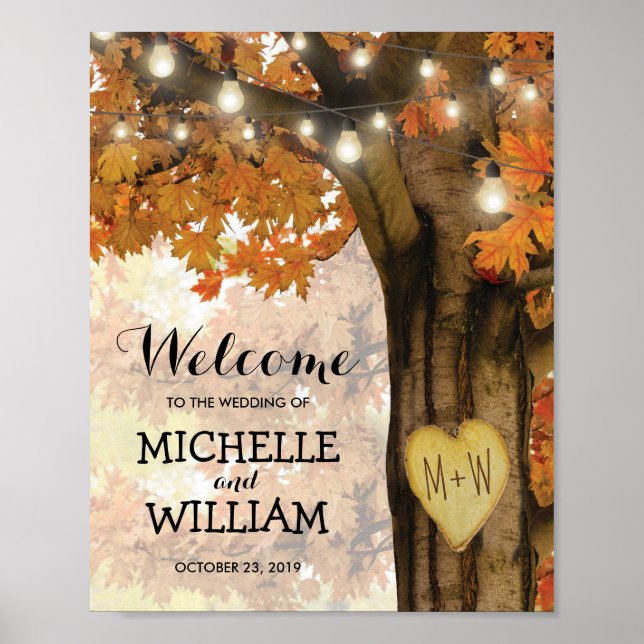 Rustic Fall Autumn Tree Lights Welcome Wedding Poster (Front)
