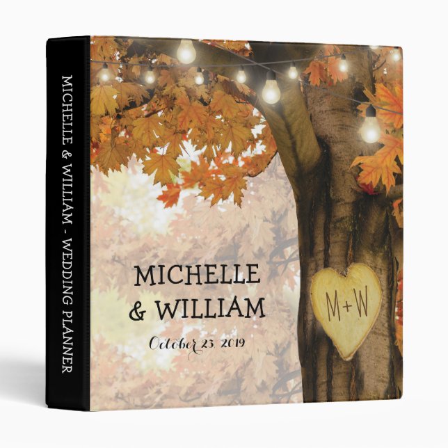 Rustic Fall Autumn Tree Twinkle Lights Wedding 3 Ring Binder (Front/Spine)