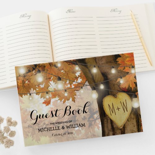 Rustic Fall Autumn Tree Twinkle Lights Wedding Guest Book