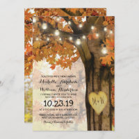 Rustic Fall Autumn Tree Twinkle Lights Wedding Invitation