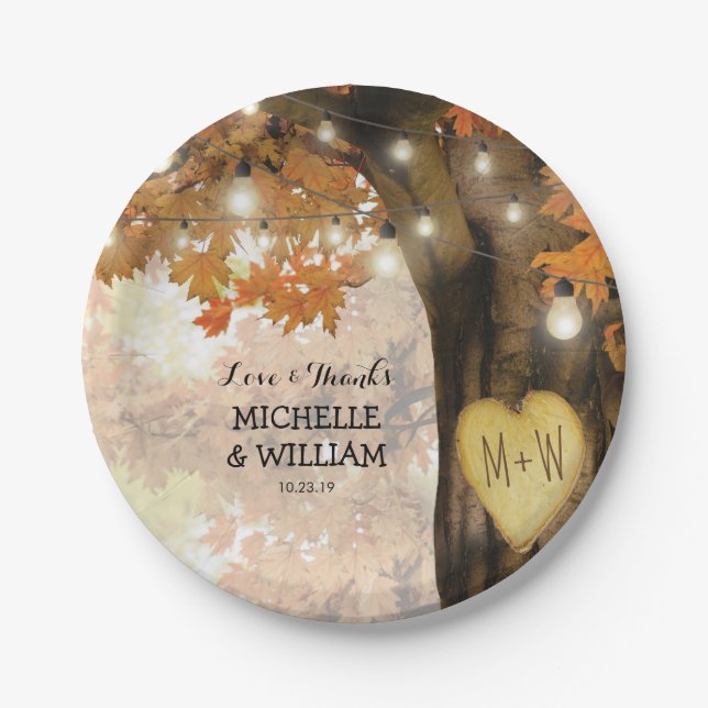 Rustic Fall Autumn Tree Wedding Collection Paper Plates (Front)