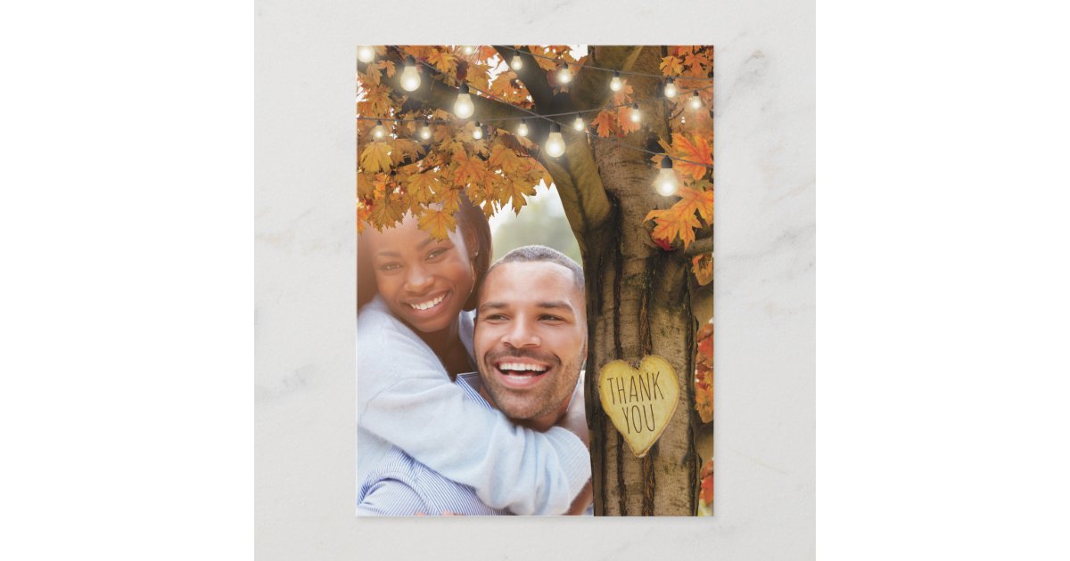 Rustic Fall Autumn Tree Wedding Thank You Postcard | Zazzle
