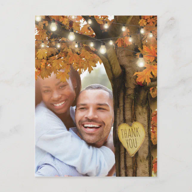 Rustic Fall Autumn Tree Wedding Thank You Postcard | Zazzle