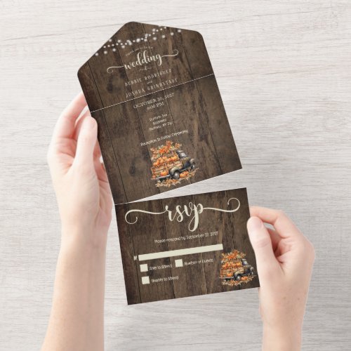 Rustic Fall Autumn Truck String Lights Wedding All In One Invitation