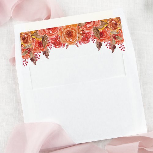 Rustic Fall Autumn Watercolor Floral Wedding Envelope Liner