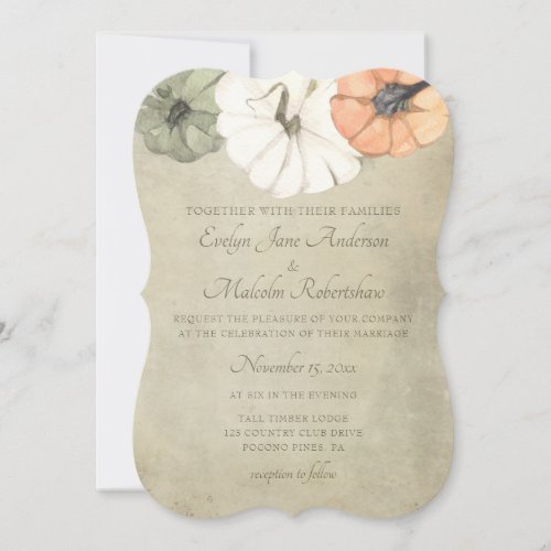 Rustic Fall Autumn White Orange Pumpkins Wedding Invitation