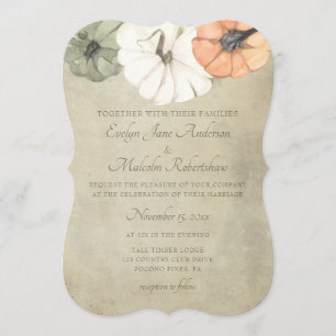 Rustic Fall Autumn White, Orange Pumpkins Wedding Invitation