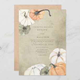 Rustic Fall Autumn White, Orange Pumpkins Wedding Invitation