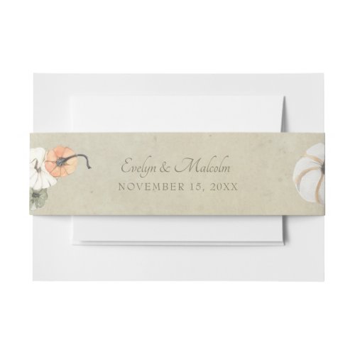 Rustic Fall Autumn White Orange Pumpkins Wedding Invitation Belly Band