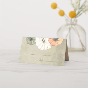 Rustic Fall Autumn White, Orange Pumpkins Wedding Place Card