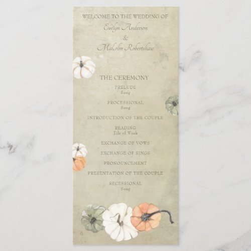 Rustic Fall Autumn White Orange Pumpkins Wedding Program