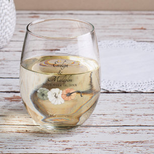 Rustic Fall Autumn White, Orange Pumpkins Wedding Stemless Wine Glass