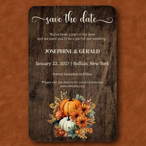 Rustic Fall Autumn Wood Wedding Save the Date Magnet