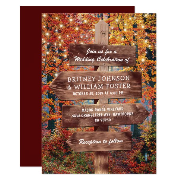 256022396975921823 Rustic Fall Autumn Woodland String Lights Wedding Invitation