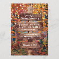 Rustic Fall Autumn Woodland String Lights Wedding Invitation