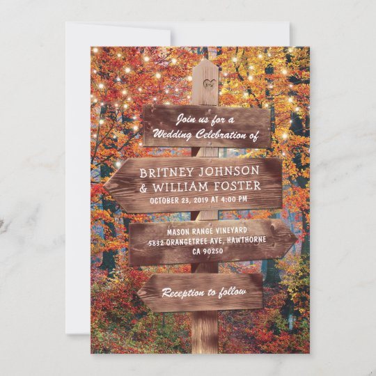 Rustic Fall Autumn Woodland String Lights Wedding Invitation